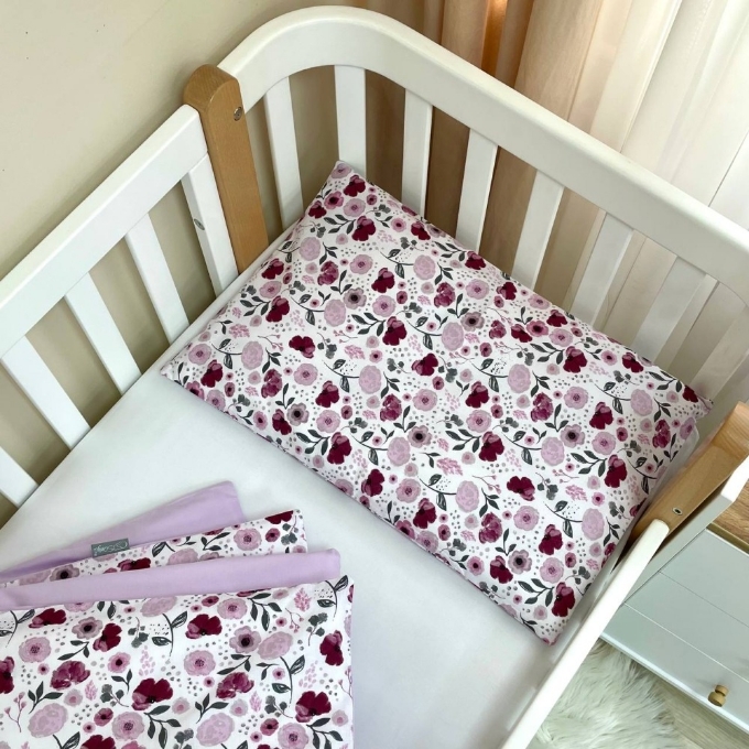 Set lenjerie de schimb pentru patut bebe 3 piese Mix flori mov (4)